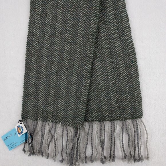 Wool Scarf Green Gray Handmade In Montana Fringe Rectangular Lazuli Of Lenore - Picture 4 of 11